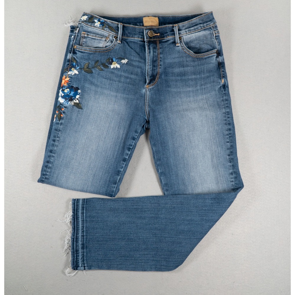 Driftwood Womens Amelia Jeans Straight Leg Floral Embroidered Blue Size 28 Boho